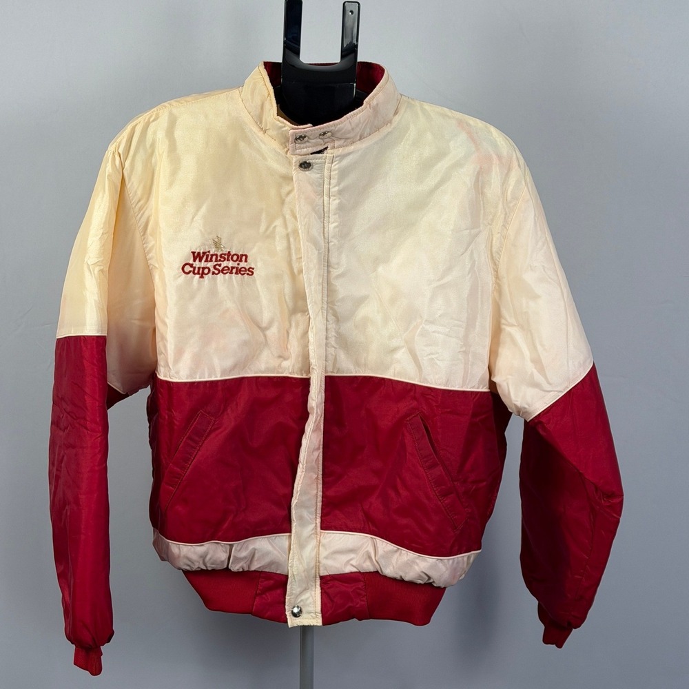 Vintage Winston Cup Series Jacket Mens Apx M Cream Red NASCAR Racing Embroidered